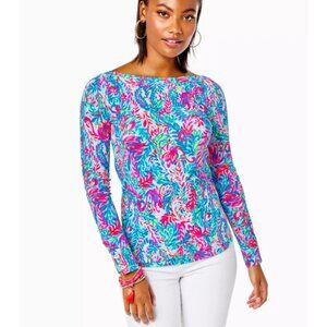 NWOT | Lilly Pulitzer |  Aleah Long Sleeve Top | XL | Surf Blue Flim Flam print